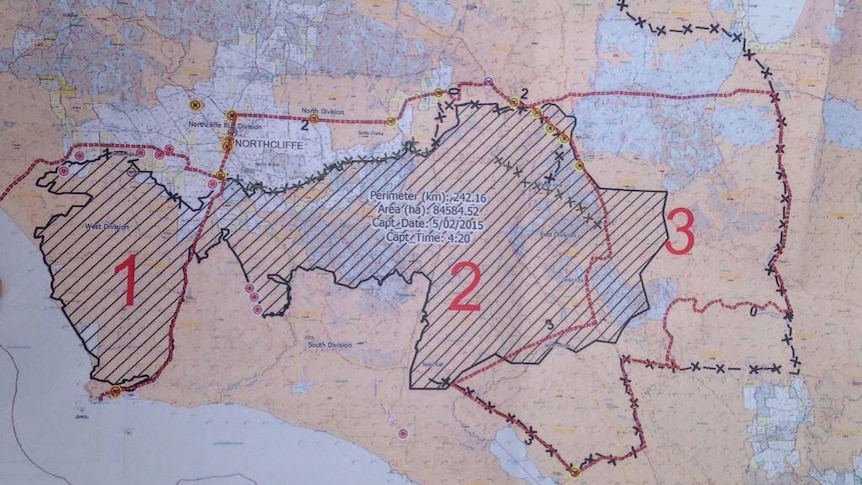 DFES map of fire zone Feb 05, 2015