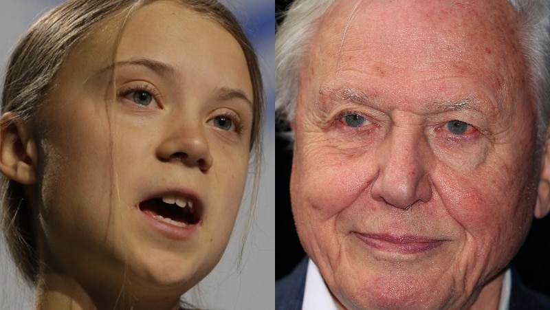 A composite of Greta Thunberg and David Attenborough.
