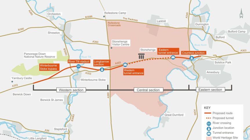 A map of the proposed Stonehenge tunnel.