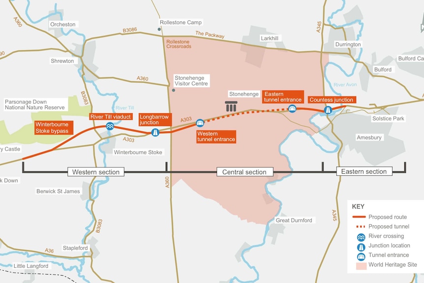 A map of the proposed Stonehenge tunnel.