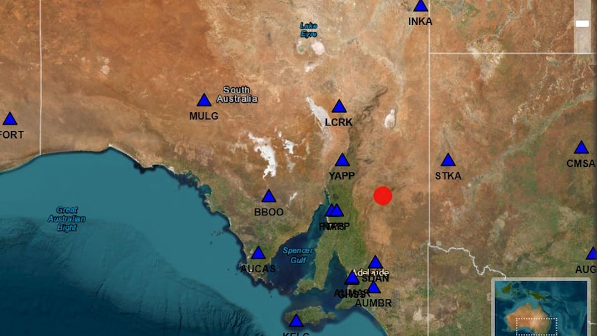 A map of South Australia showing where the earthquake was felt