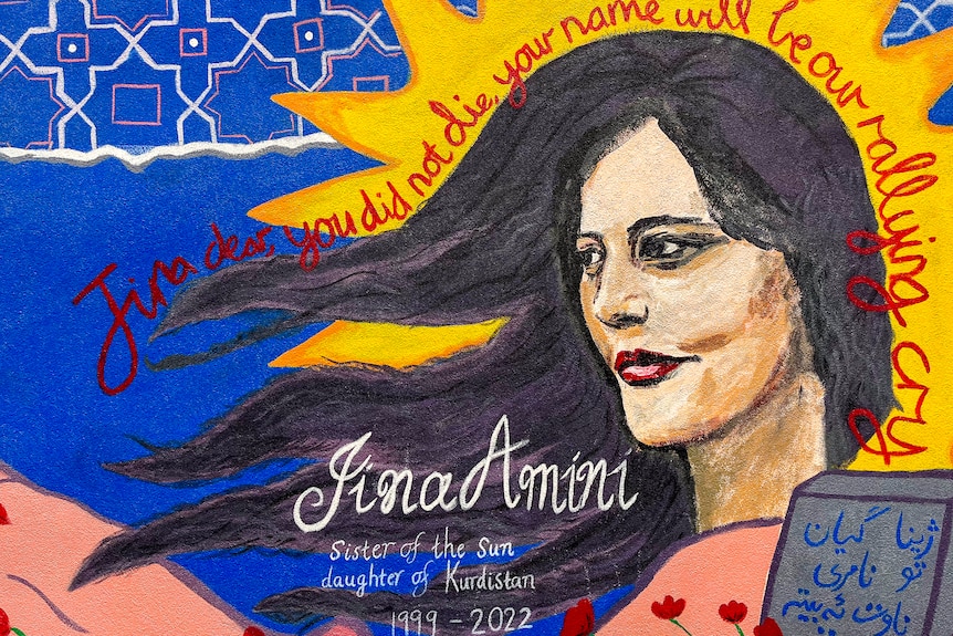 Mural done in Brunswick by the Feminista Melbourne Collective of Mahsa Jina Amini who was killed in September 2022.