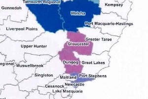 A map of Hunter region councils earmarked for mergers