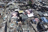 A tarp art installation over Happyland in Manila.