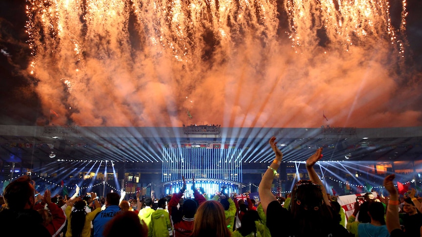 Fireworks erupt to signal the end of the Commonwealth Games