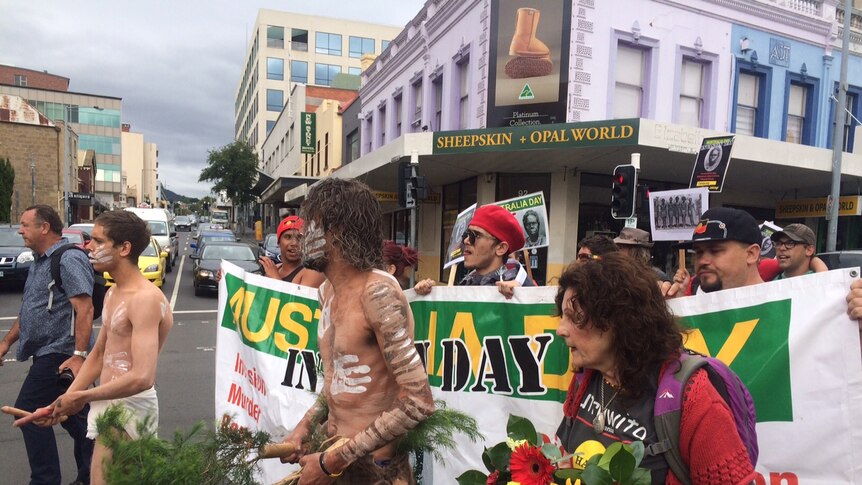 Invasion Day protesters march through Hobart
