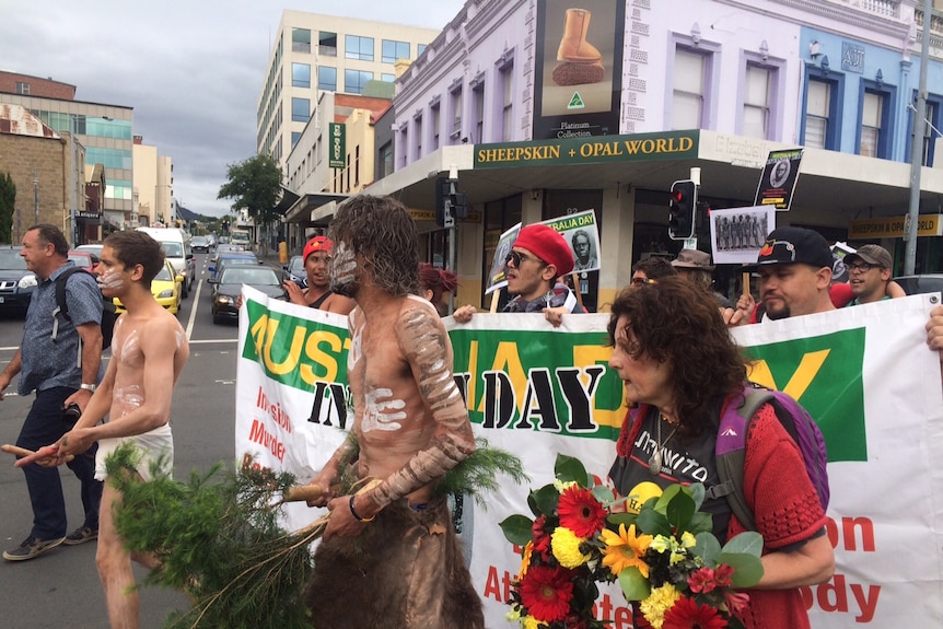 Invasion Day protesters march through Hobart