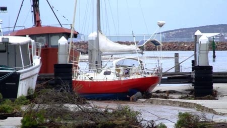 Boats stranded at Bandy Creek commercial fishing harbour near Esperance after January 2007 storm