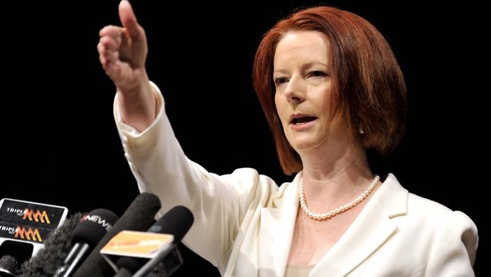 Prime Minister Julia Gillard speaks at a press conference (Alan Porritt, AAP)