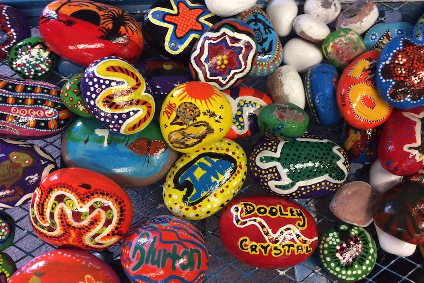 Brightly painted rocks.