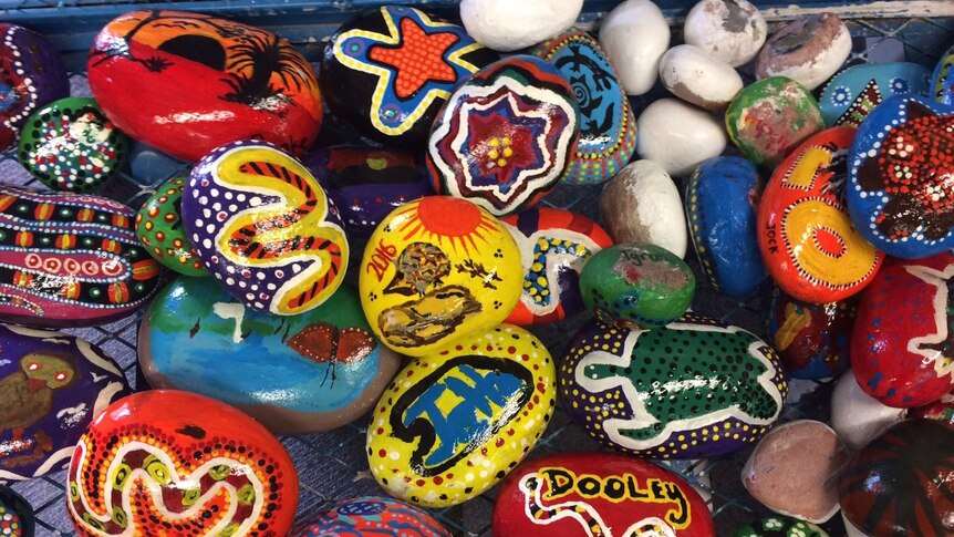 Brightly painted rocks.