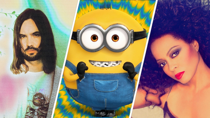 A three-panel image of Tame Impala's Kevin Parker, an animated Minion with braces, and Diana Ross