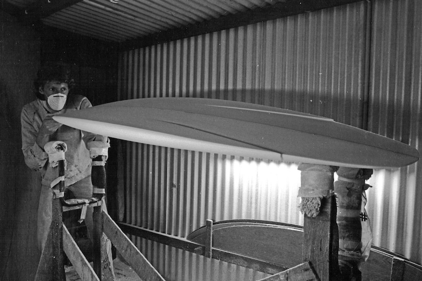Wayne Winchester in the shaping bay in 1981