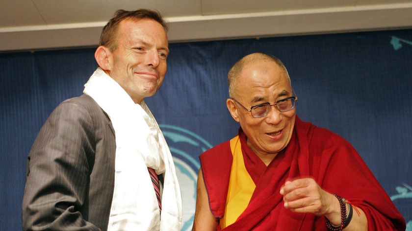 Federal Opposition Leader Tony Abbott greets His Holiness the Dalai Lama