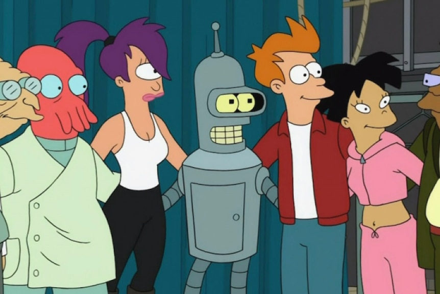 A line-up of cartoon characters from Futurama.