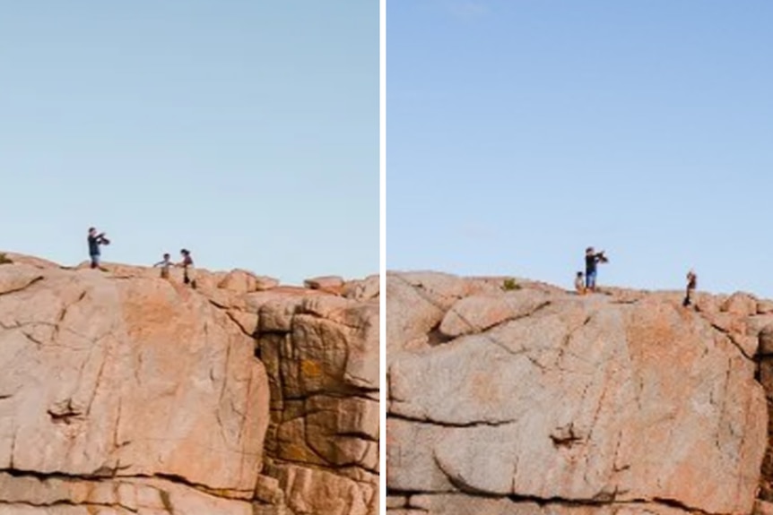Touristes sur le rocher
