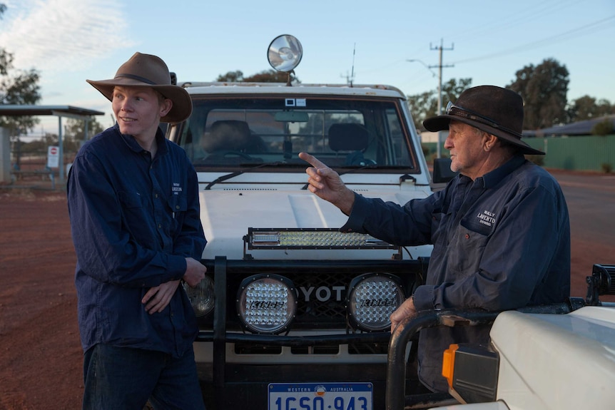 Wally Van Dam and Nathan Wasson at dawn in Laverton, WA.