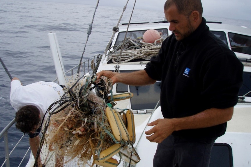 ocean garbage: Fishing net retrieved from the ocean