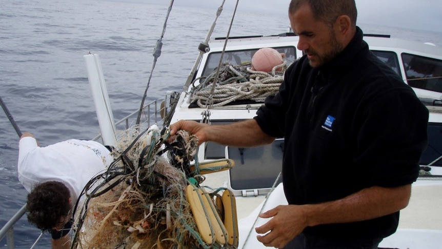 ocean garbage: Fishing net retrieved from the ocean