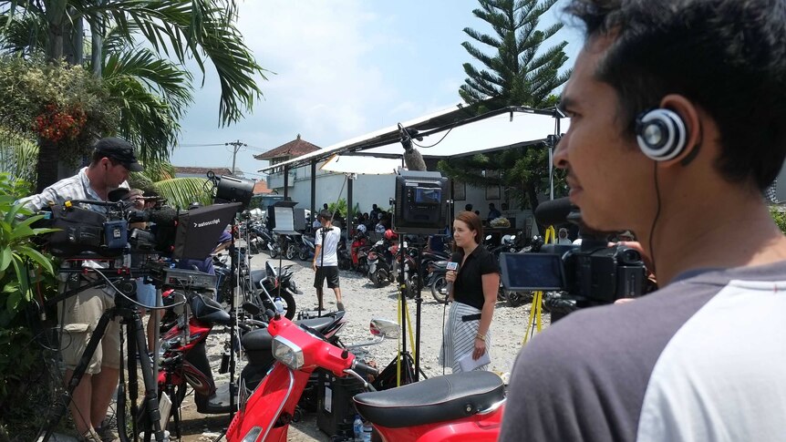 Reporters outside Kerobokan prison in Bali, awaiting Corby parole decision