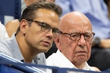 Lachlan Murdoch and Rupert Murdoch sitting together at Day 10 of the US Open held at the USTA Tennis Center on September 5, 2018