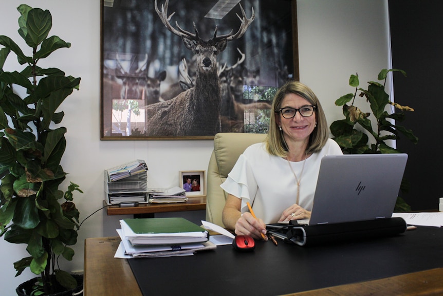 Mount Isa City Council Mayor Joyce McCulloch sitting at her desk on January 15, 2018.