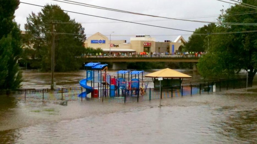 Inundated: Queanbeyan CBD is underwater.