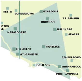 A map showing the Green Triangle's area across Victoria and South Australia.