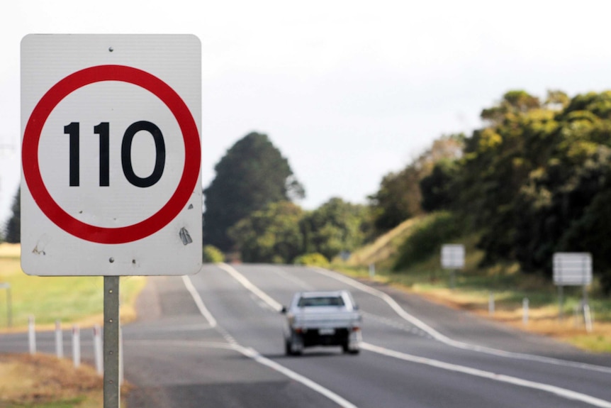 110 kph speed limit sign on an SA country road.