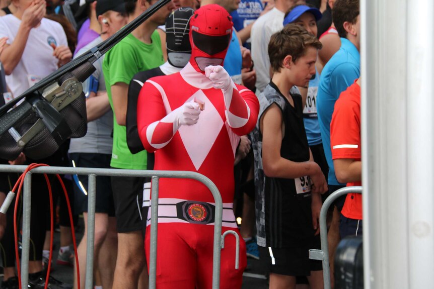 A man dressed as a power ranger at the Perth City to Surf.