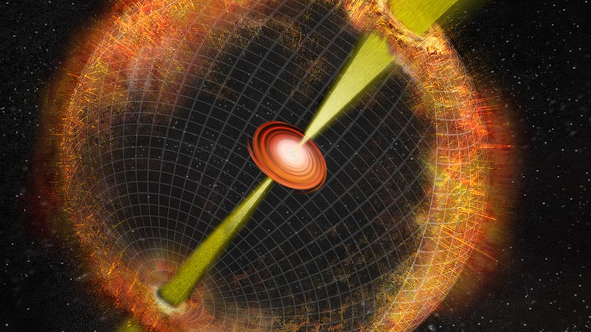 Artist's impression of a cosmic blast with a central engine such as a black hole