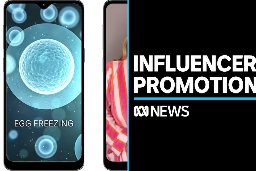 Influencer Promotion: Graphic of egg freezing promotion on a mobile phone