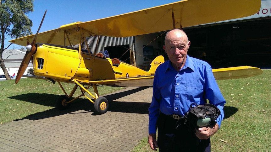 World War II veteran pilot Bill Purdy, 91, will fly in the lead plane for today's Great Tiger Moth Air Race.