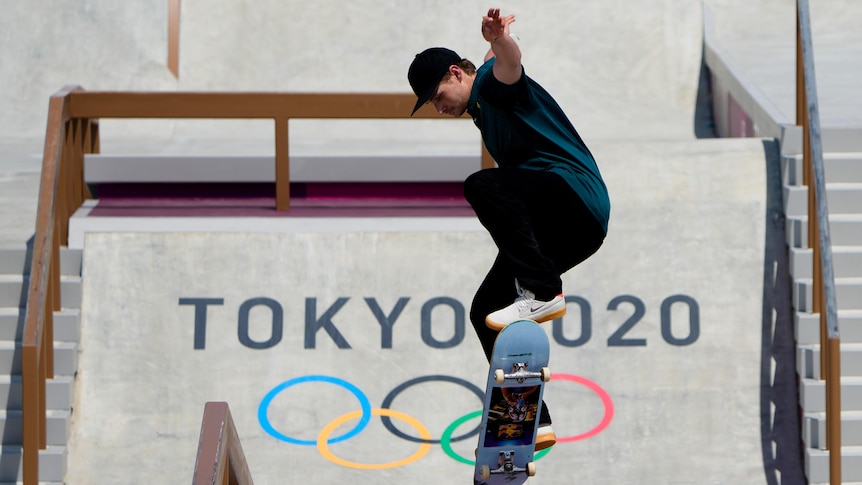 Australia skateboarder performing a trick