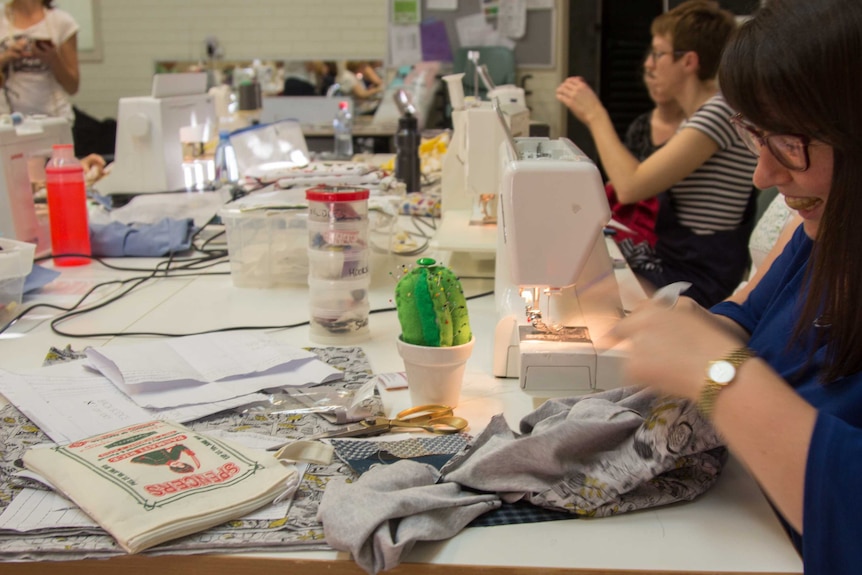 Victoria Park sewing group at work.