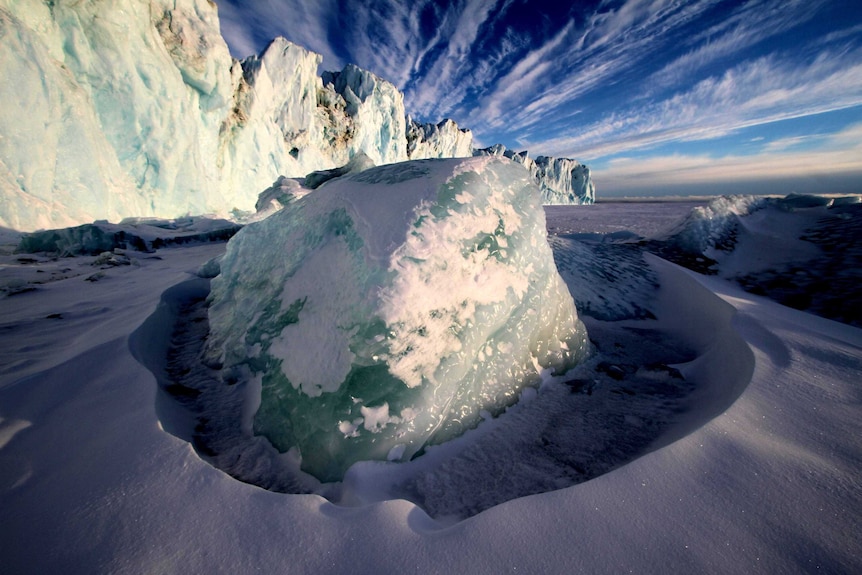 Ice block falls from glacier in Antarctica