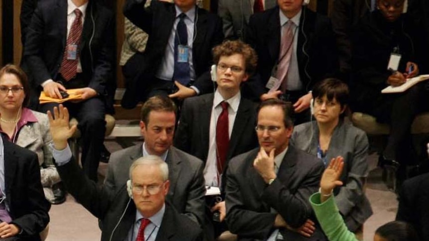 UN Security Council ambassadors vote (AFP: Monika Graff)