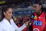 Mel McLaughlin interviews Chris Gayle on the sidelines of the Big Bash match.