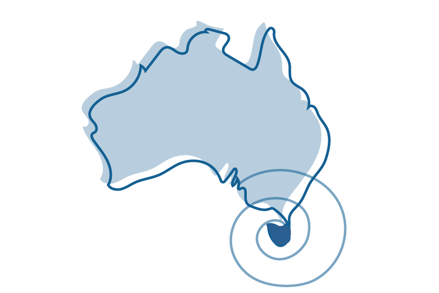 An illustration of a map of Australia with the area around Tasmania highlighted.