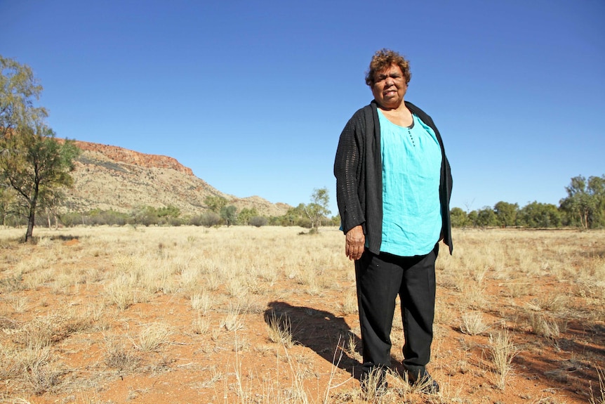Senior custodian for Alice Springs (Mparntwe) Doris Stuart with Mt Gillen in the background