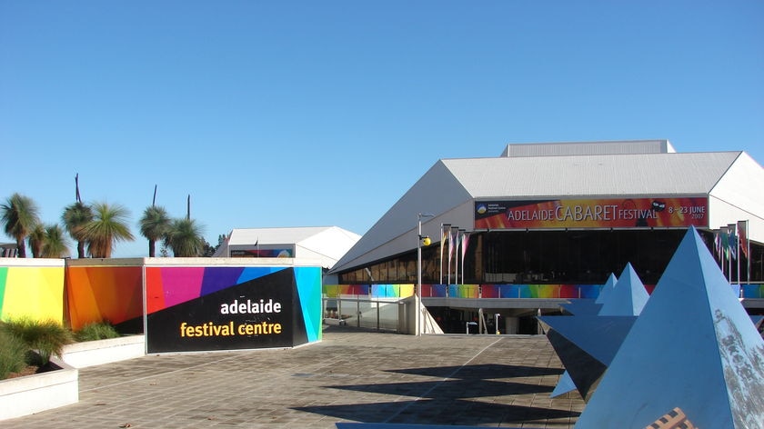 Adelaide Festival Theatre with courtyard sculptures