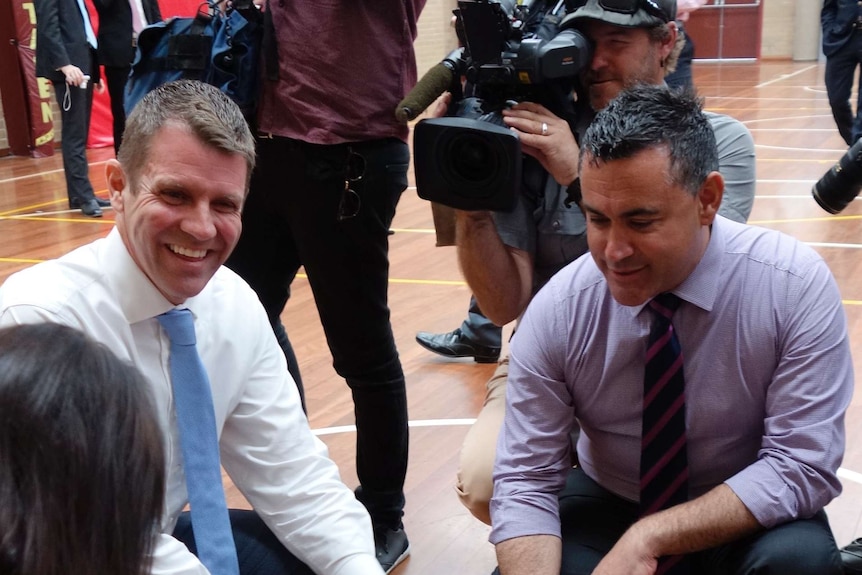 Mike Baird and John Barilaro basketball queanbeyan