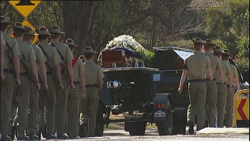 Private Robert Poate's funeral service at Canberra Grammar School.