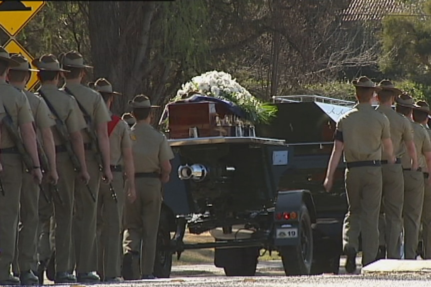 Private Robert Poate's funeral service at Canberra Grammar School.