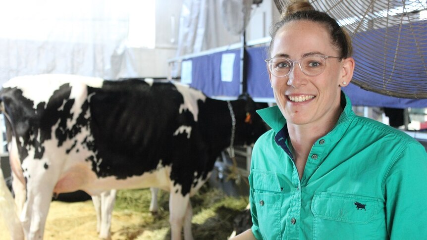 Nikki Stanley with her dairy cattle