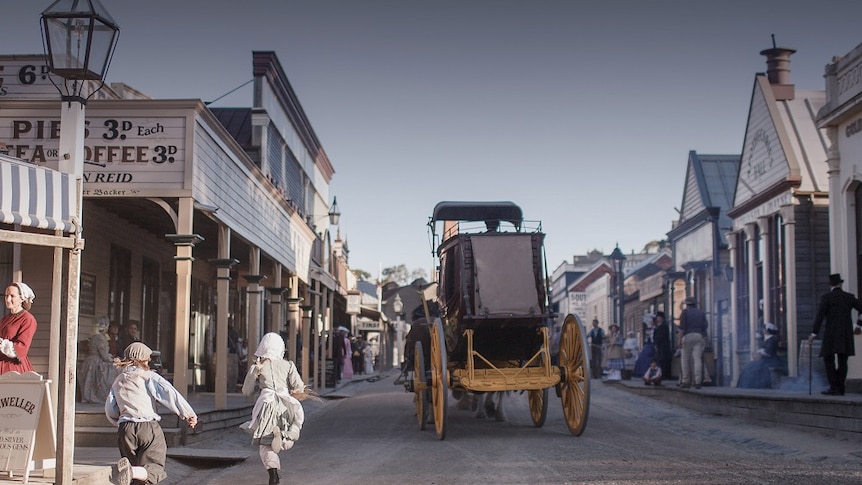 Children chase the old Coach at Sovereign Hill