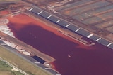 An aerial shot of a waste storage area at Alcoa's Wagerup alumina refinery.