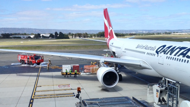 A Qantas jet on the tarmac at Adelaide airport.