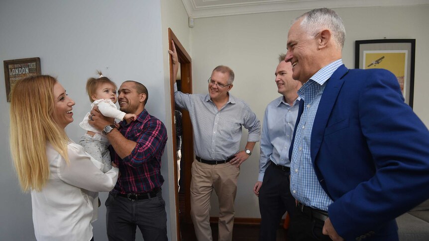 Malcolm Turnbull, Scott Morrison, David Coleman visit the Megnacca family