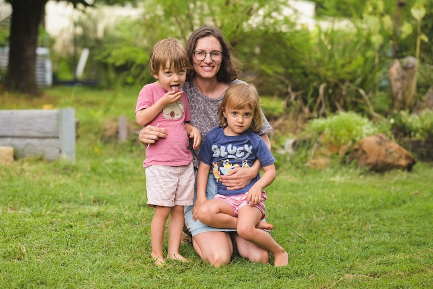 Catherine with her twin children.